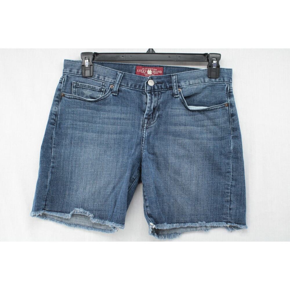 Lucky Brand Abbey Roll Shorts Womens 8 29 Blue Denim Stars Distressed Raw Hem